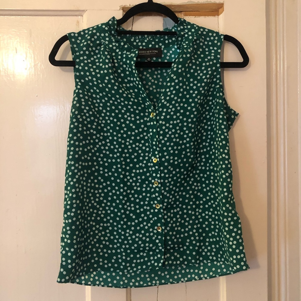 Jones New York Green Polka Dot Blouse